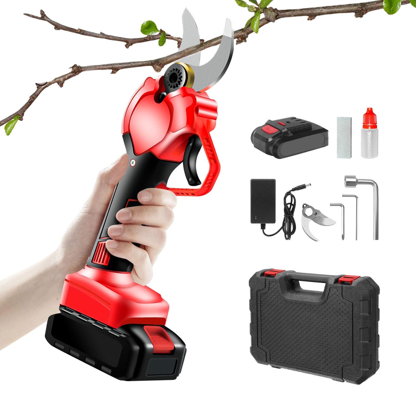Electric Pruning Shears, 40mm(1.6 Inch) Cutting Diameter, Rechargeable Brushless Electric Secateurs Electric Pruner Branch Cutter for Gardening Branches Ggrass Trees