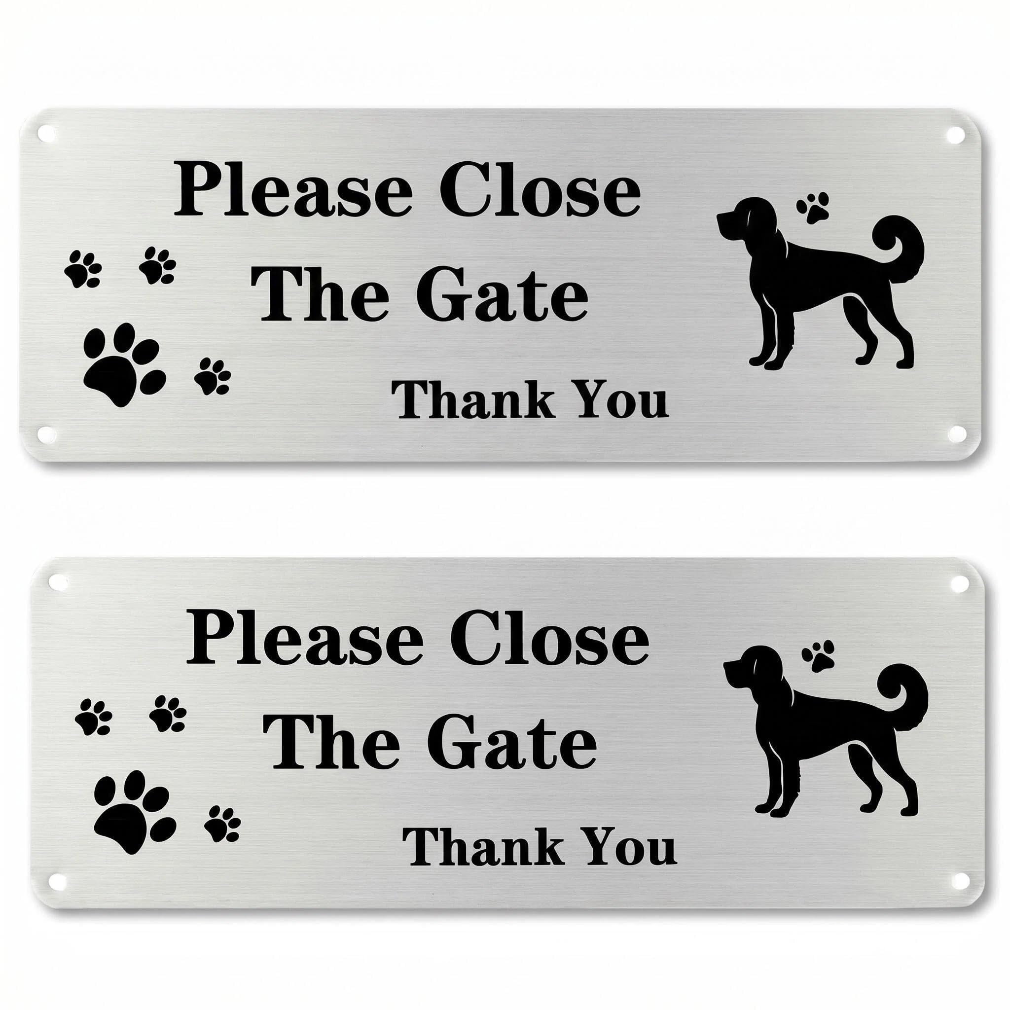 2 Pack Please Close The Gate Sign for Dog Safety, 25x9cm Reflective Aluminium Sign, Weatherproof UV Resistant Rust-Proof with Pre-Drilled Holes for Outdoor Garden Gate, Fence, Wall
