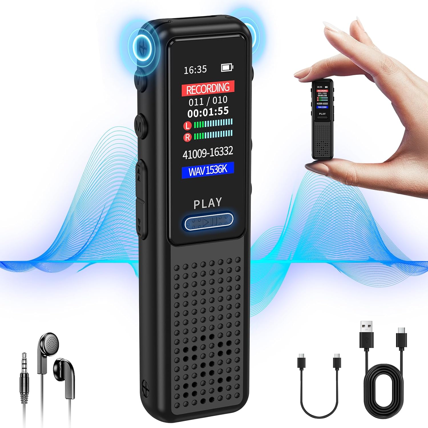128GB Voice Recorder - ZIPCIDE Digital Voice Activated Recorder with Intelligent Noise Reduction, Professional Dictaphone Tape Recording Device with Playback for Lectures Meeting/Classes/Interview