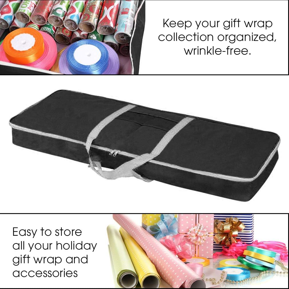 Primode Christmas Gift Wrap Organizer | Wrapping Paper Storage Container Box (37” x 14” x 4”) Constructed of Durable 600D Oxford Material (Black)