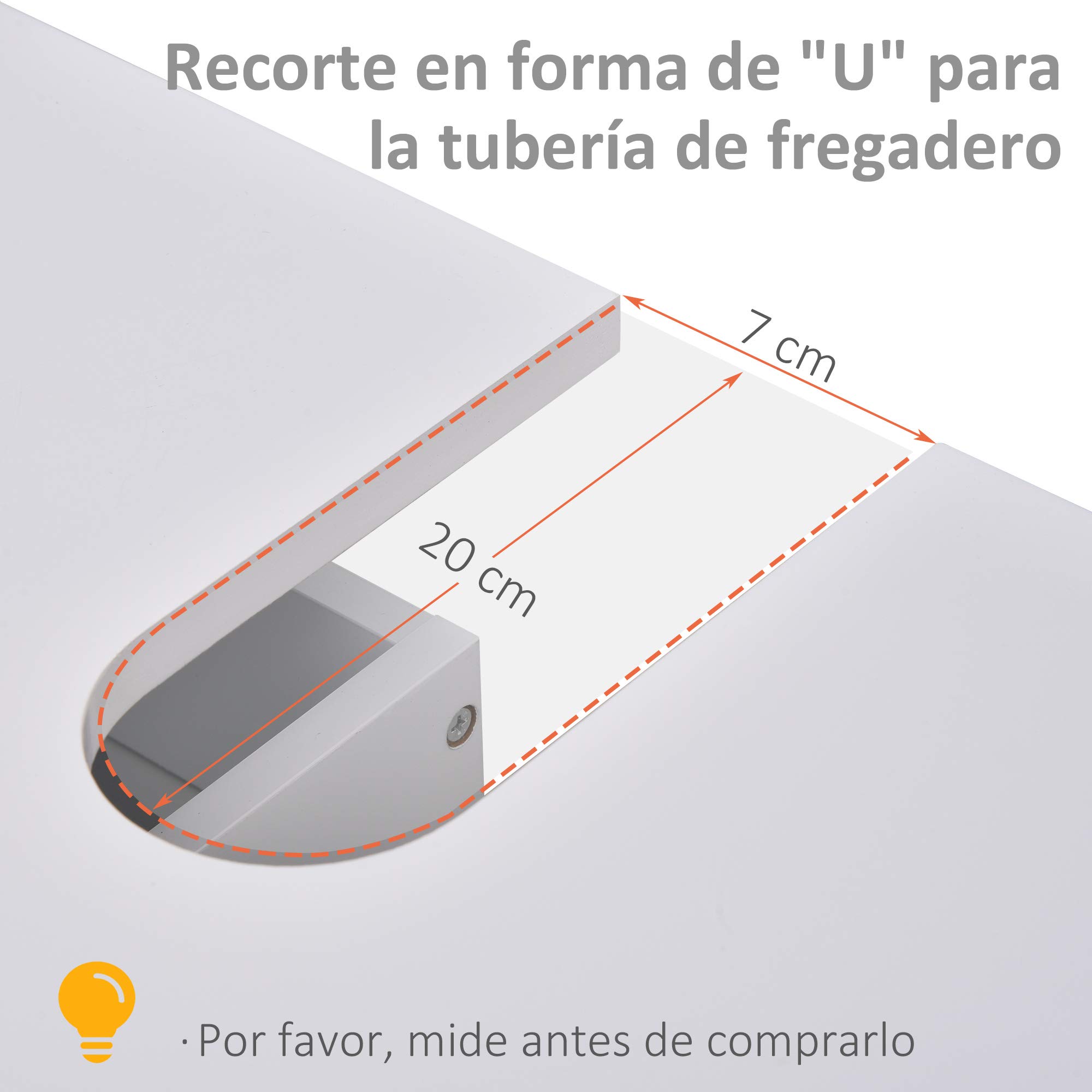 kleankin Armario para Debajo de Lavabo con Estante 60x30x60 cm Blanco | Gabinete de Baño, 2 Puertas de Almacenamiento, Dispositivo Antivuelco, Resistente a la Humedad