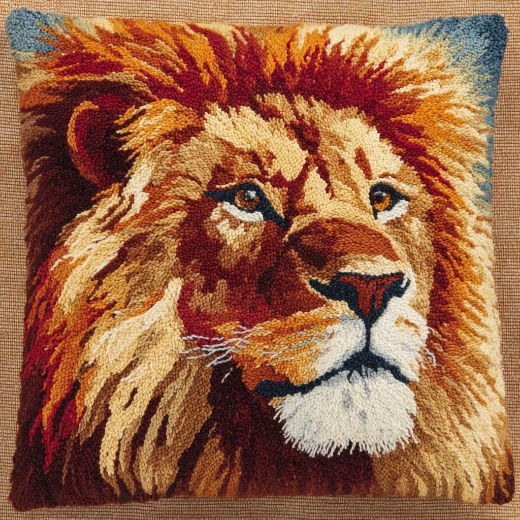 Henypt DIY Latch Hook Cushion Kits Lion