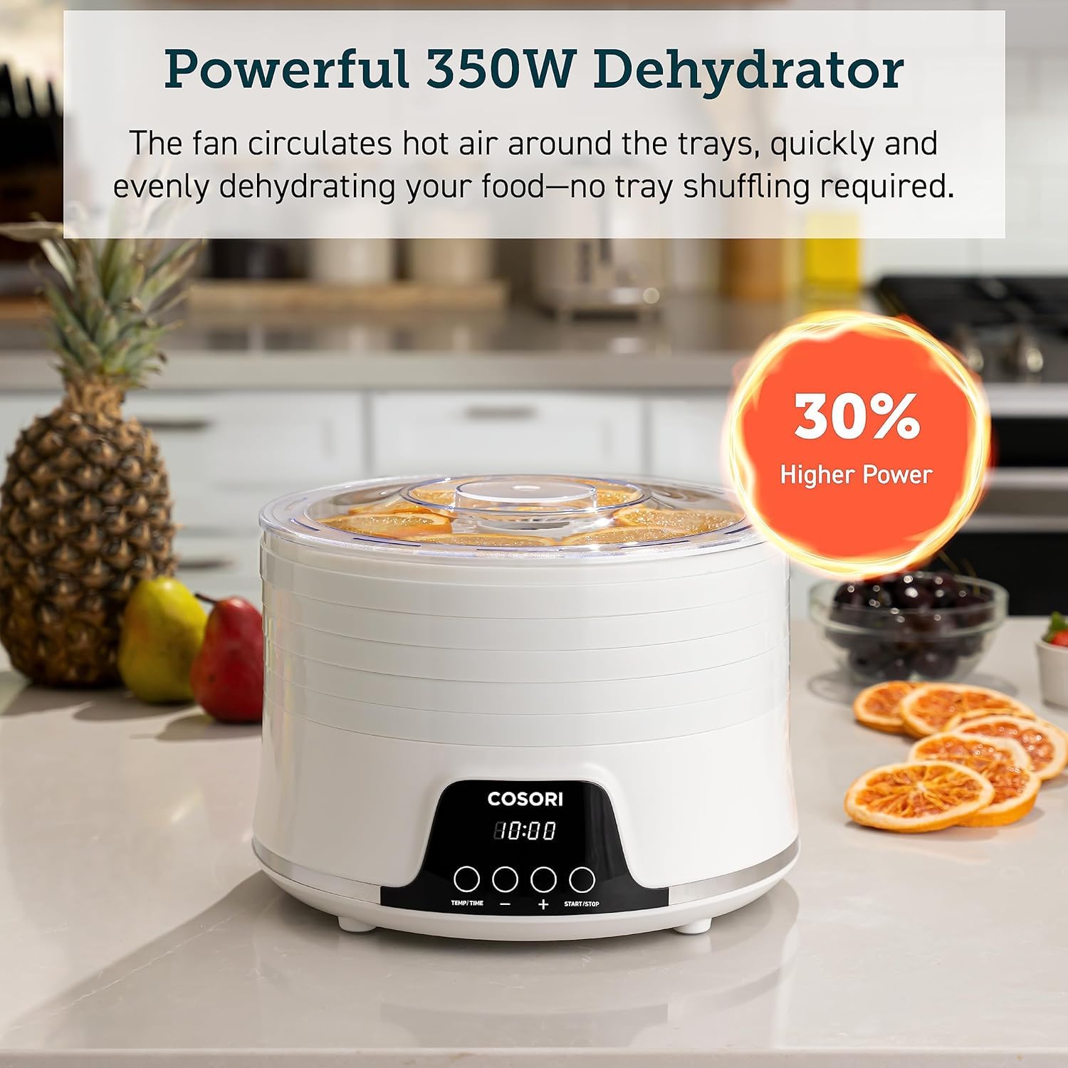COSORI Deshidratador de Alimentos, 5 Bandejas sin BPA, 165°F Control de Temperatura, Temporizador 48H, 350W para Frutas, Verduras, Carne y Snacks para Perros, con 50 Recetas
