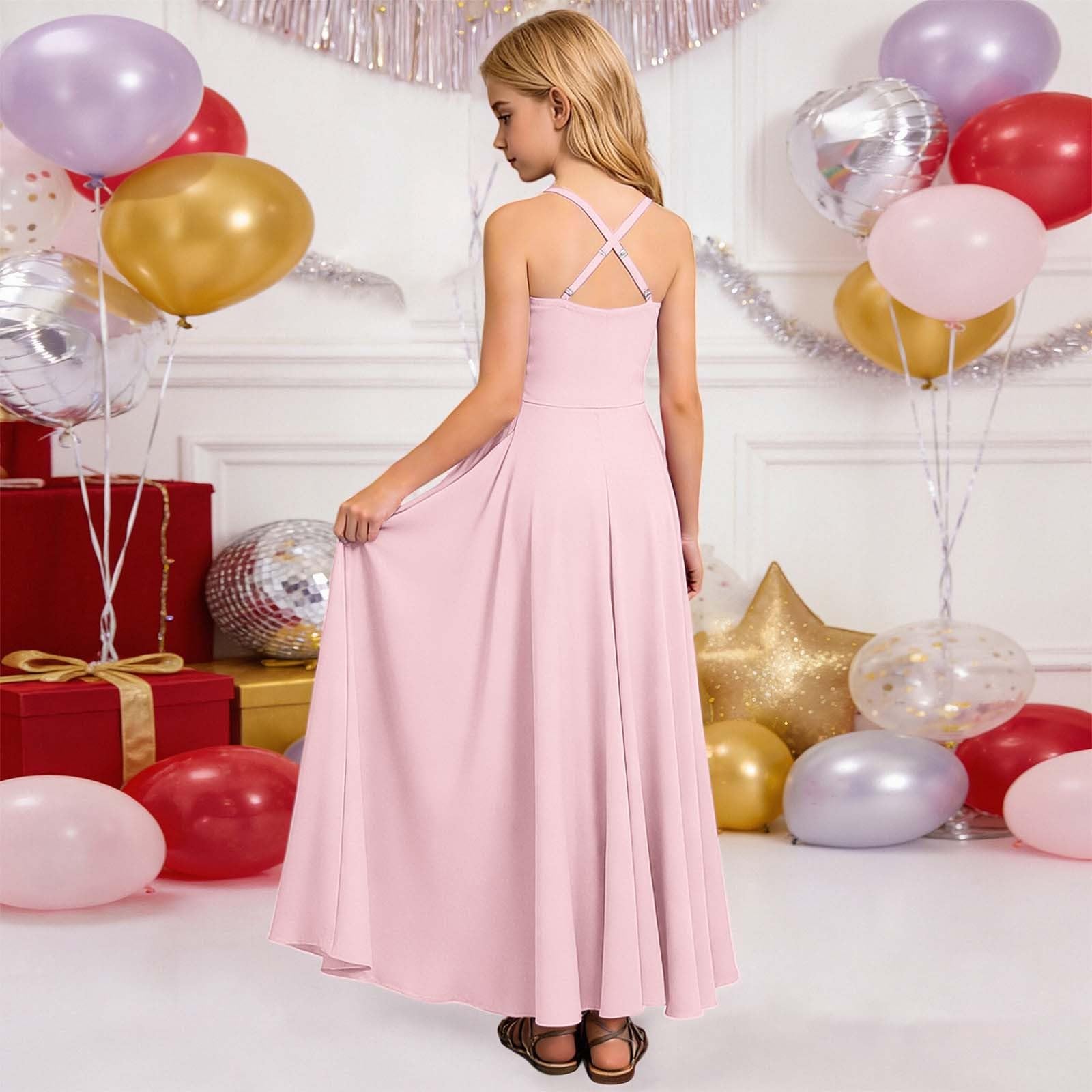 Genérico Vestido de Fiesta para niñas con Dobladillo Escalonado con Volantes y diseño de Cintura Arrugada sin Tirantes para, de Punto piqué, cómodo y Suave, Ideal para cumpleaños, colección Casual