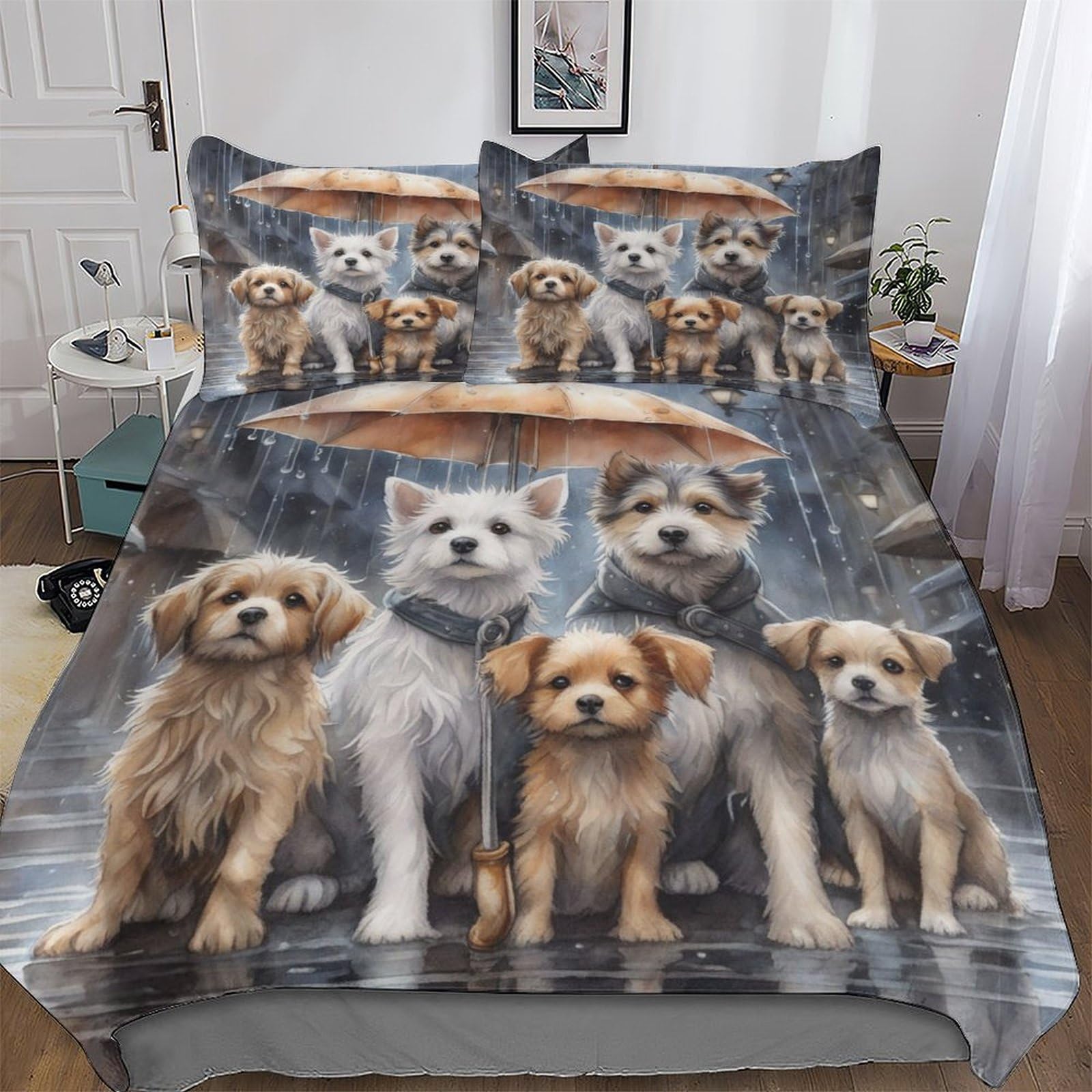 PAZZK Cute Dog 3D Duvet Cover Set Easy Care Quilt Covers With Pillowcases Poly Cotton Soft Bedding Sets 3Pcs Set, for Kids Youth Adult Bed Linen Comforter Cover Double (200x200cm)