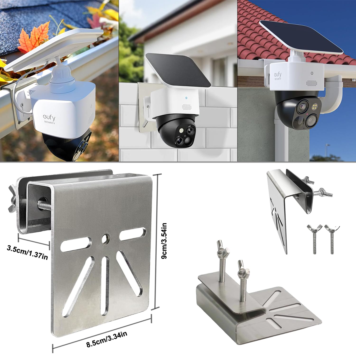 Stainless Steel Gutter Mount for eufy Security SoloCam S340, Solar Security Camera Mount, Drill-Free Mounting - Image 3