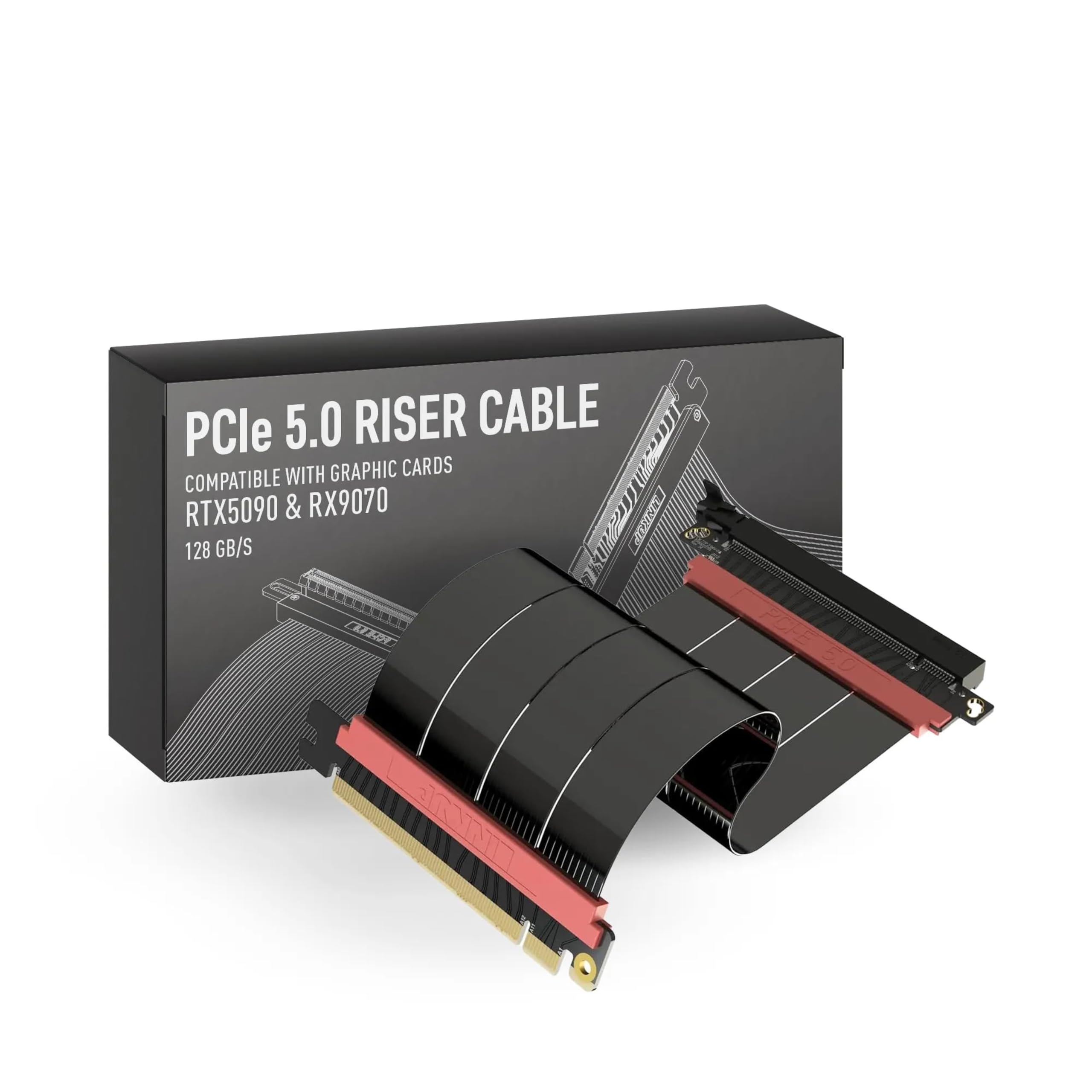 LINKUP - AVA5 PCIE 5.0 Riser Cable | RTX5090 RX9070 GPU Ready | x16 128GB/s Speed | Compatible with PCIe 4.0 & WRX80/WRX90E | Straight, Black 20cm (Total Length 24cm)