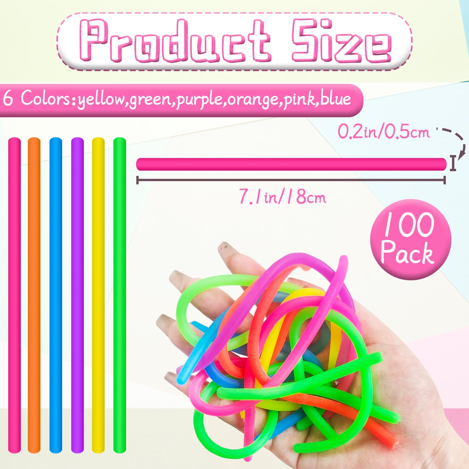 Zddaoole 100 Pcs Stretchy Fidget Toys,Multi-Item Party Favor Toy Colorful Sensory Noodle Strings