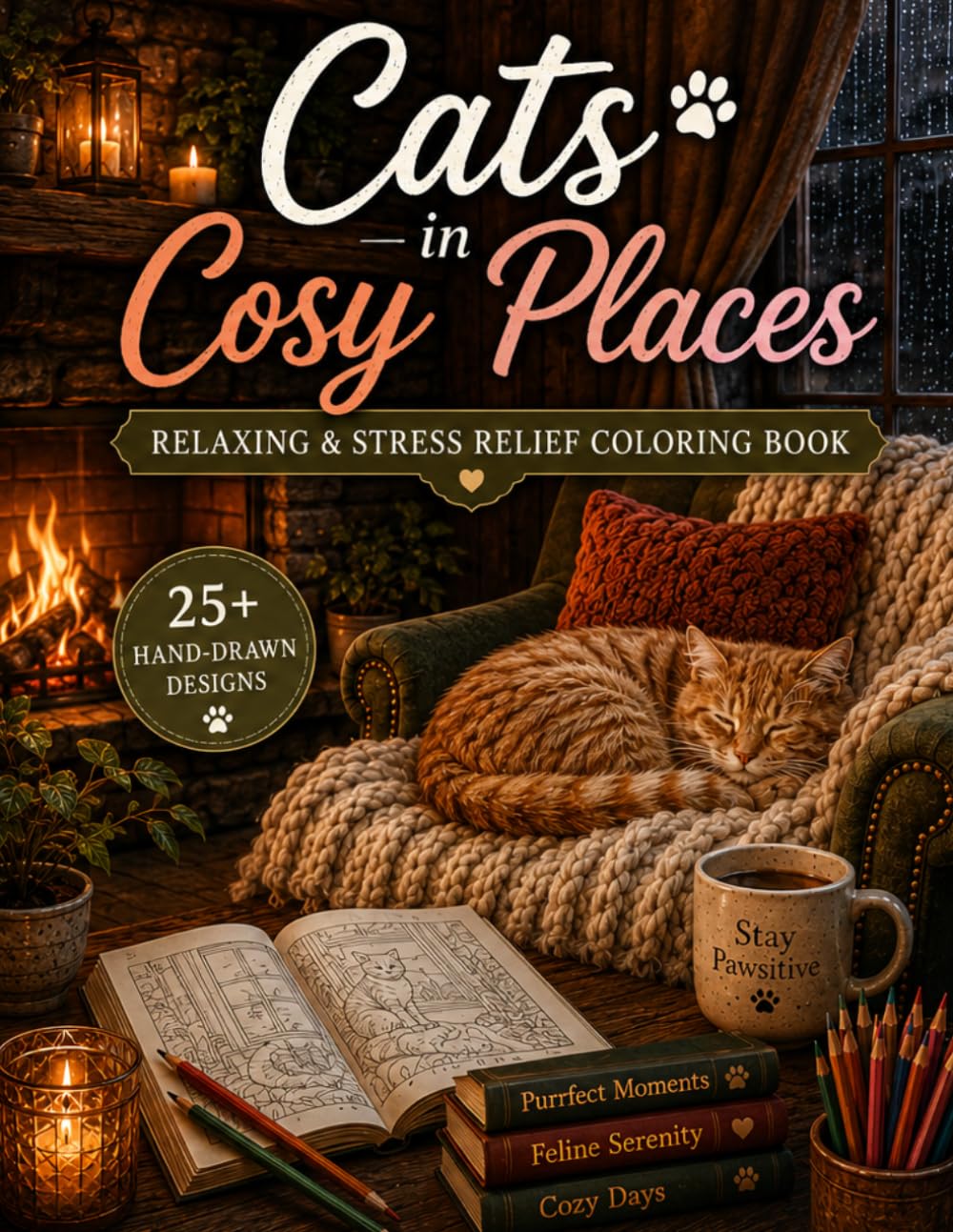 Cats in Cosy Places: An Adult Colouring Book Featuring 28 Charming Cat Scenes for Relaxation and Stress Relief