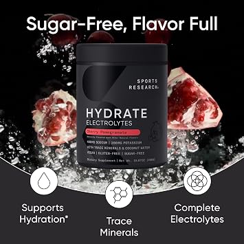 Sports Research Hydrate Jars - Sugar-Free & Naturally Flavored with Vitamins, Minerals, and Coconut Water - Supports Hydration - 15.67 OZ. - Cherry Pomegranate