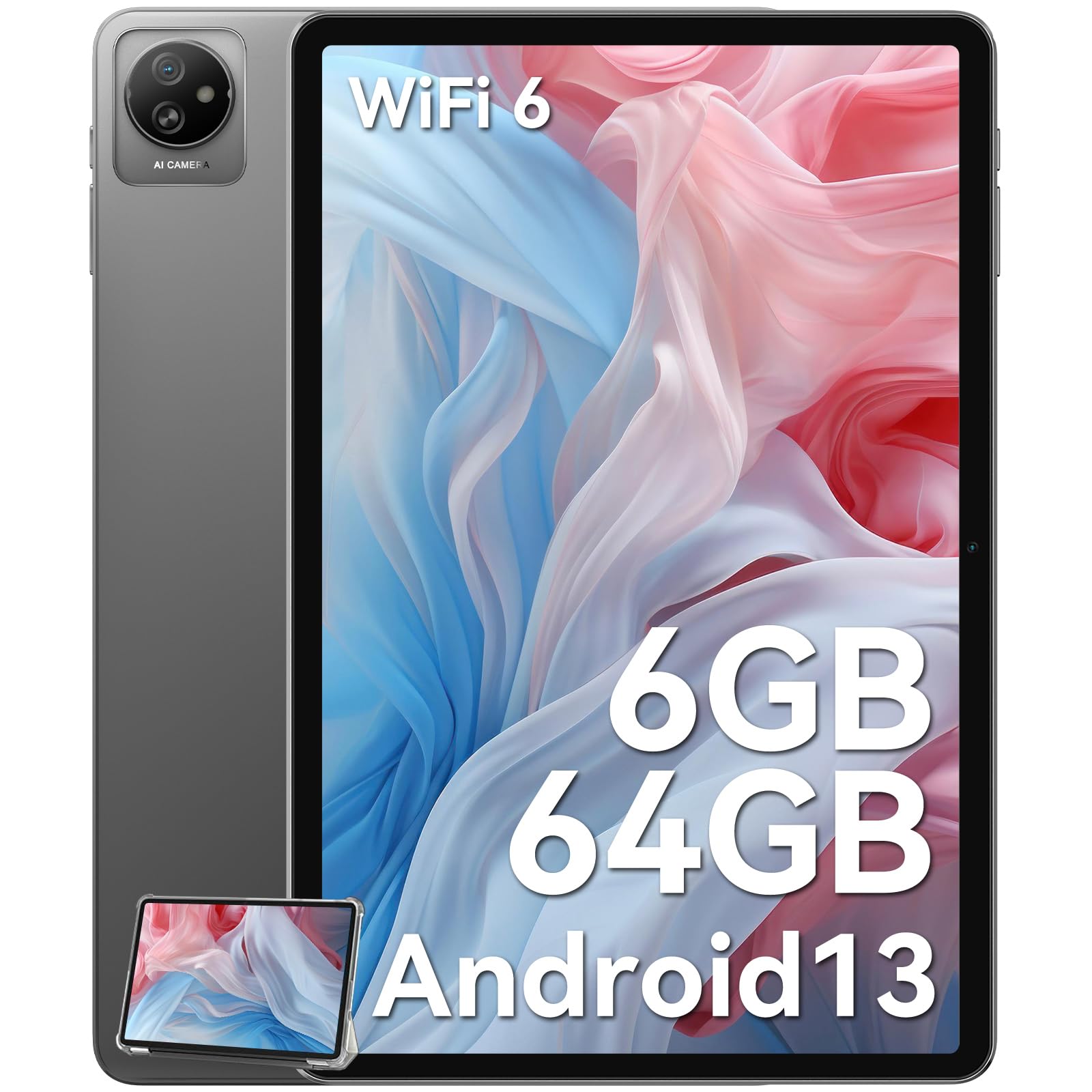 Blackview Tab 30 WiFi Tablet 10 Pollici, WiFi 6, Android 13 Octa-Core, Widevine L1, 6GB RAM 64GB ROM (2TB TF), 1280x800 IPS, Tablet PC Certificato GMS, Doppia Fotocamera Lautsprecher, Grigio gray