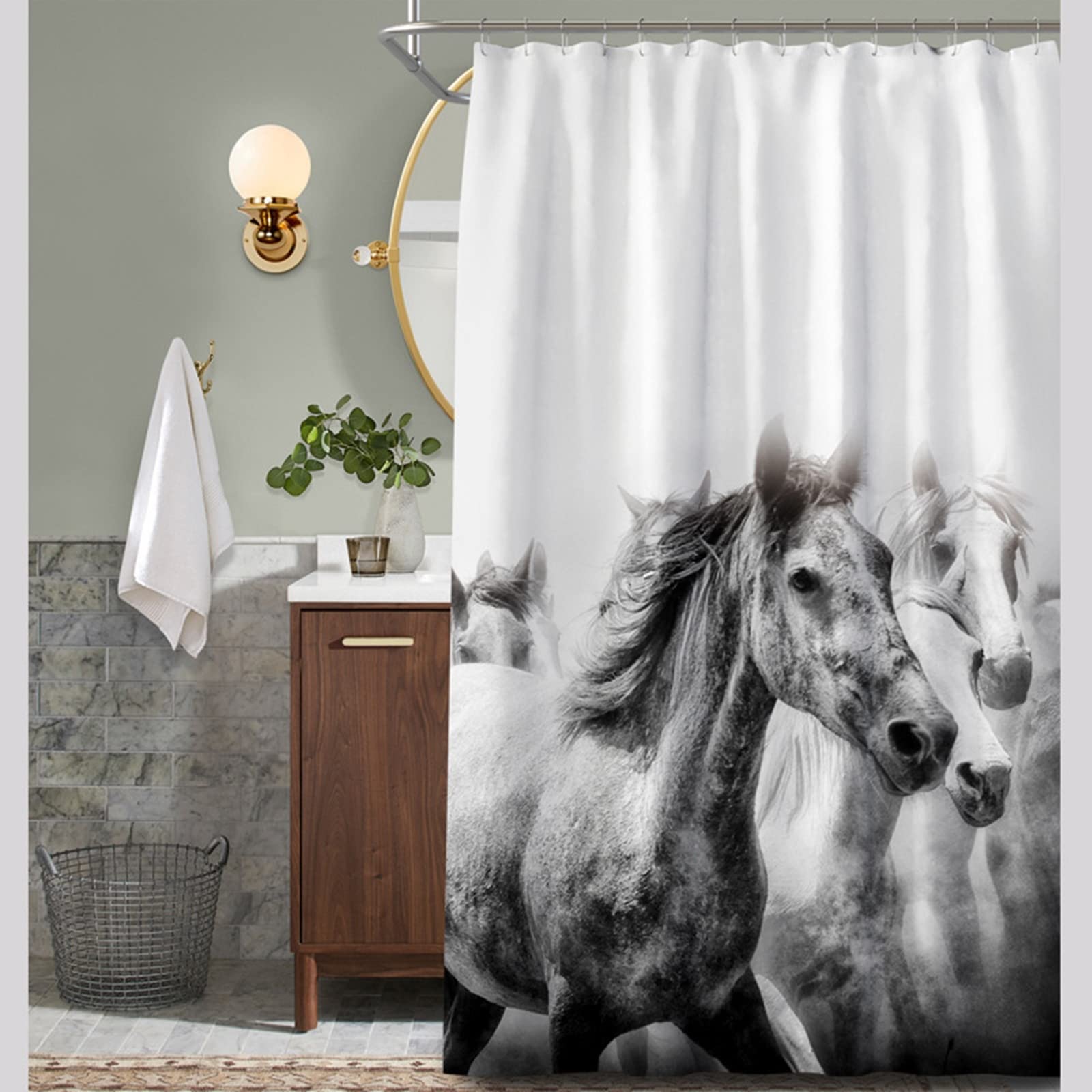 Tende da doccia per bagno, tenda da doccia corta, in poliestere, bianco, grigio, tenda da doccia 150 x 180 cm, decorazione per il bagno