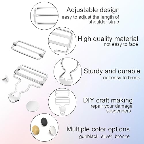 Miniatura 4 de Juego de 6 hebillas de metal para overoles, clips de cierre de repuesto de 1-12 pulgadas con hebilla deslizante ajustable y botones para tirantes de