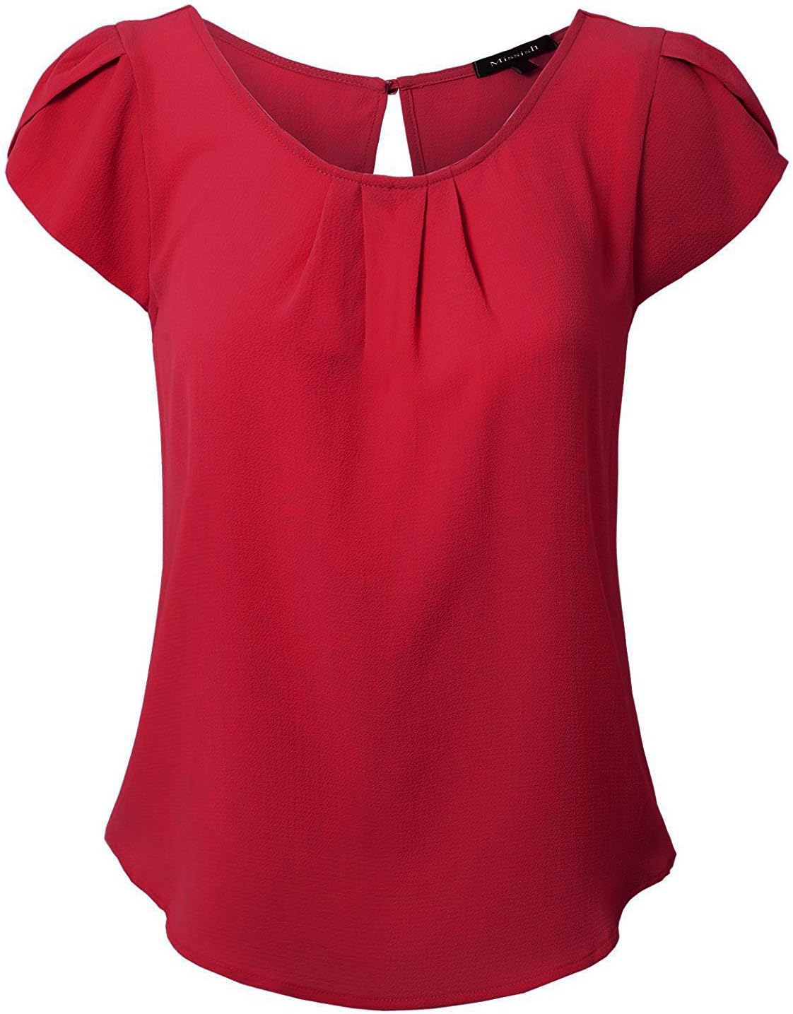 MISSISH Womens Scoop Neck Pleated Front Chiffon Petal Short Sleeve Blouse Tops