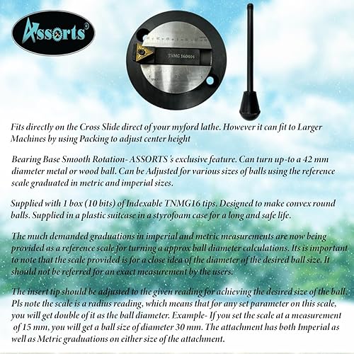 Miniatura 6 de Accesorio de giro de bolas con escala de graduación (para referencia de usuarios) para hacer bolas convexas en máquina de torno con 1 caja de broca