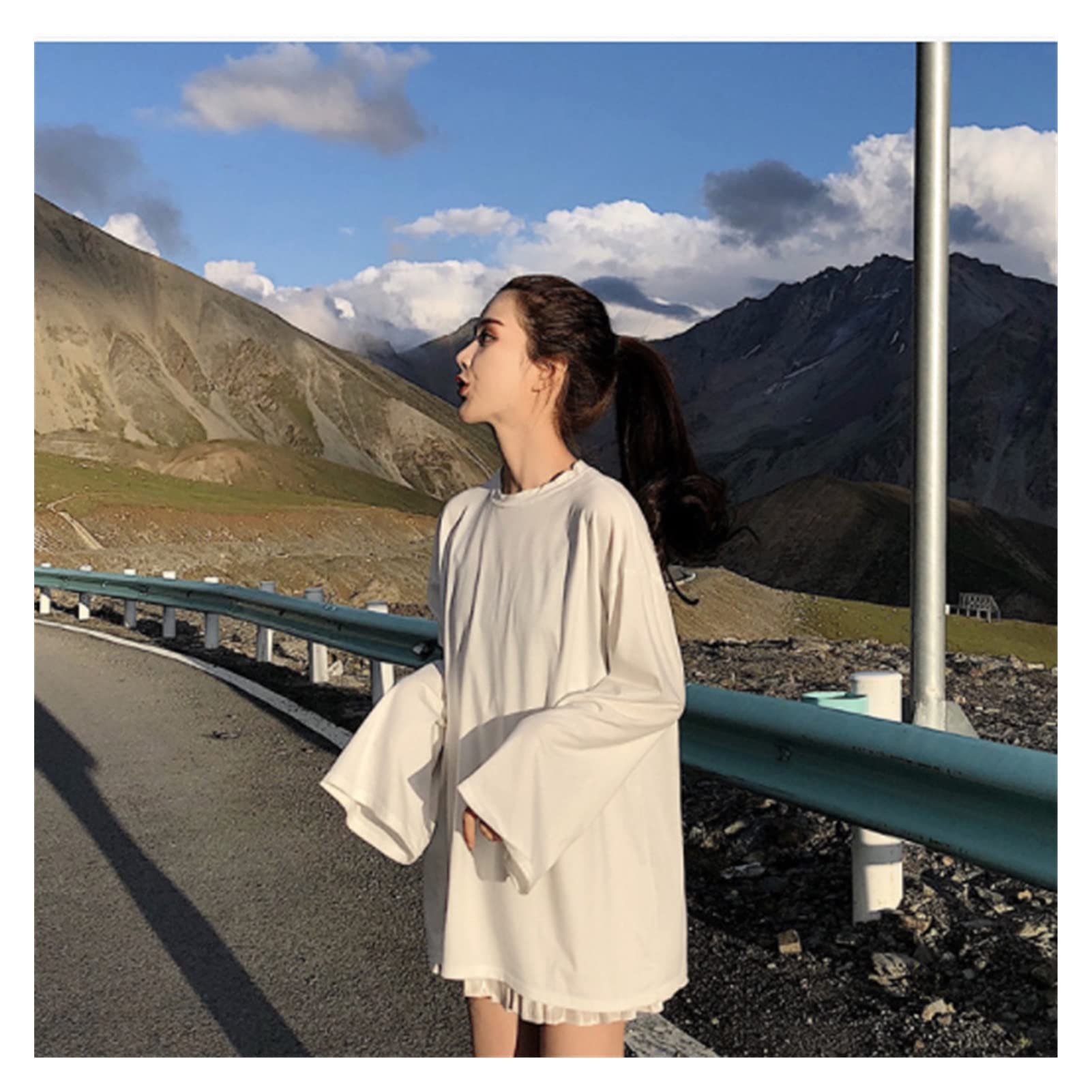 genericLong Sleeve T Shirts Women's Spring Solid Long Style Loose Ins Oversize Female T-Shirt All-match