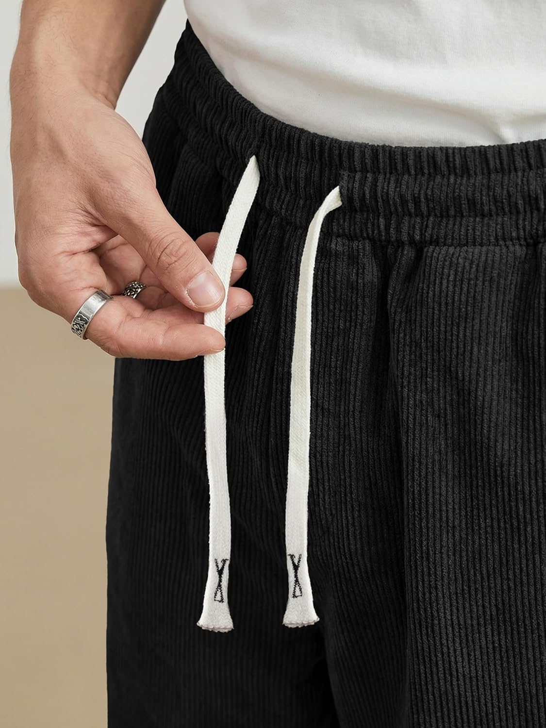 JMIERR Mens Corduroy Pants Casual Baggy Pants Wide Leg Loose Fit Joggers Sweatpants Elastic Waist Drawstring with Pockets - Image 4