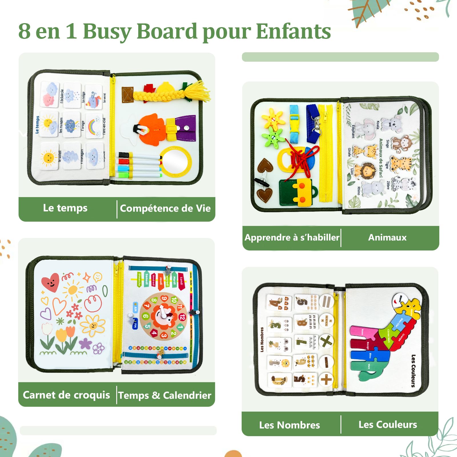 Française Busy Board Jouet Montessori 3 Ans, 8 in 1 Jeux Montessori Éducatif Jouets d'Activité et de Développement, Jeux Avion Voiture Enfant Voyage, Cadeau pour Enfants Garçon Fille 3 4 5 Ans
