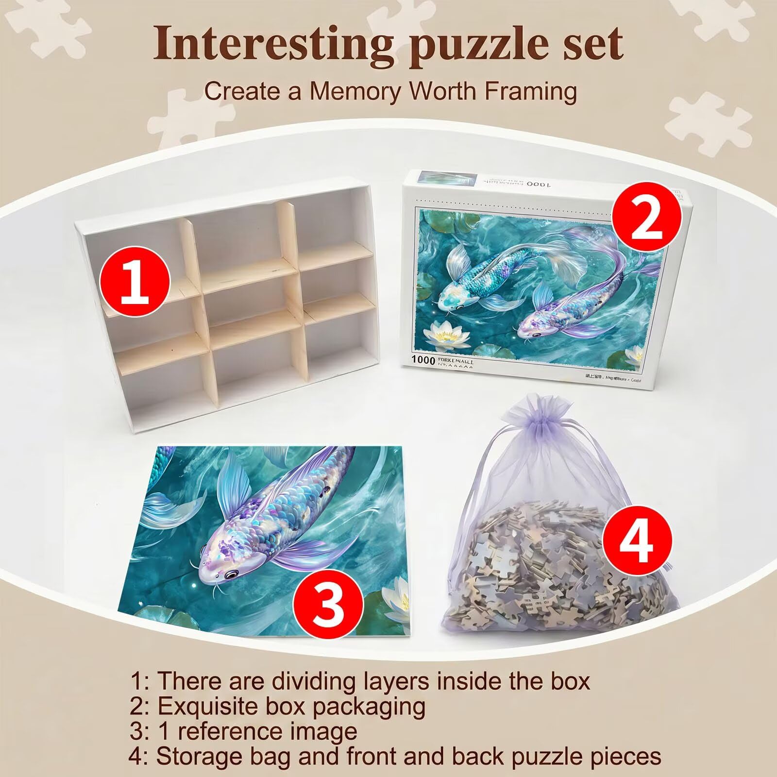 sogno Koi Puzzle 1500 Pezzi per Adulti, Puzzle in Legno - Collezione Classica con Poster Incluso - Sfida di Concentrazione e Passatempo Antistress, Gioco Educativo per Famiglia, 87 x 57 cm f0-772