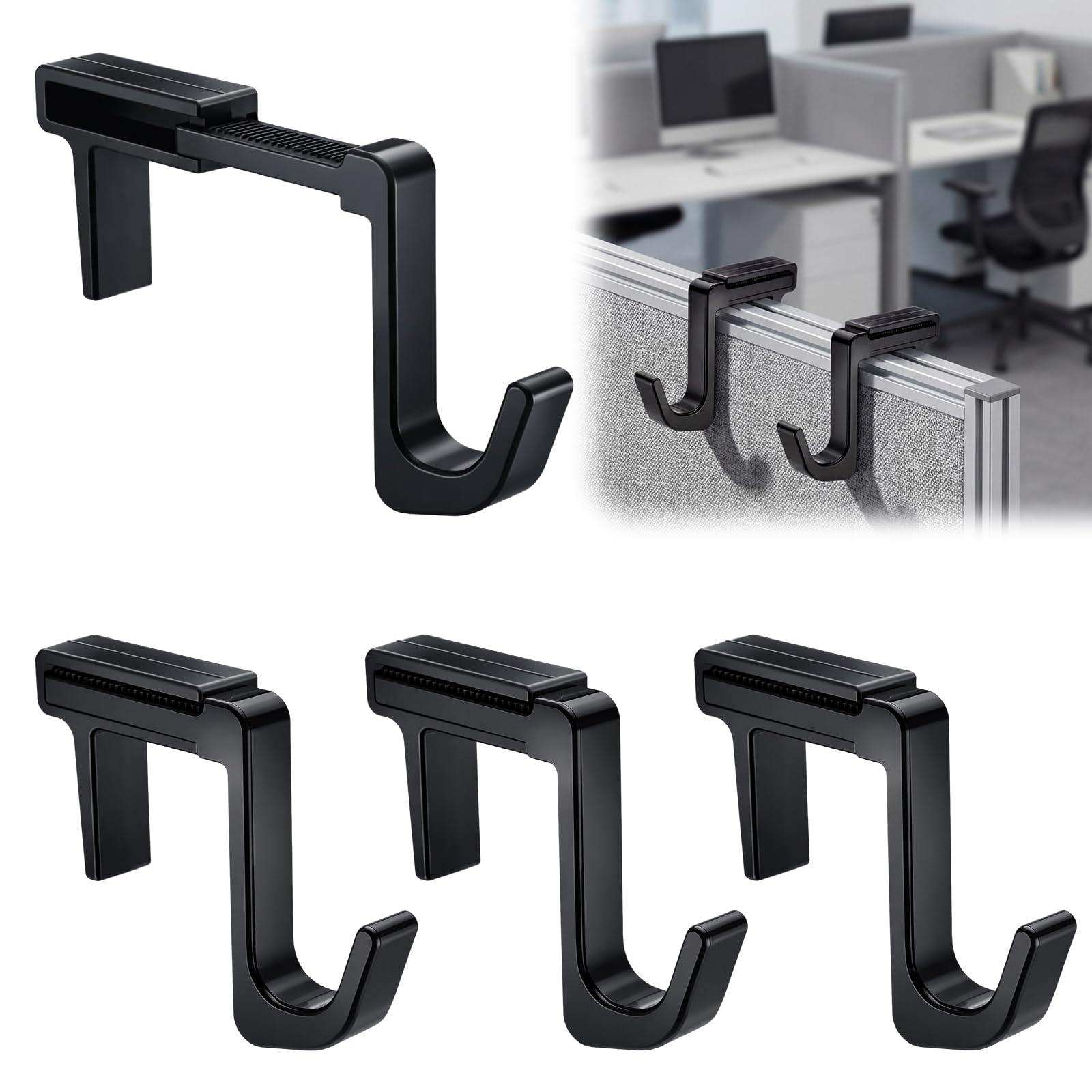 Photo 1 of Otoolling Adjustable Cubicle Hooks - Black (4 Pcs)