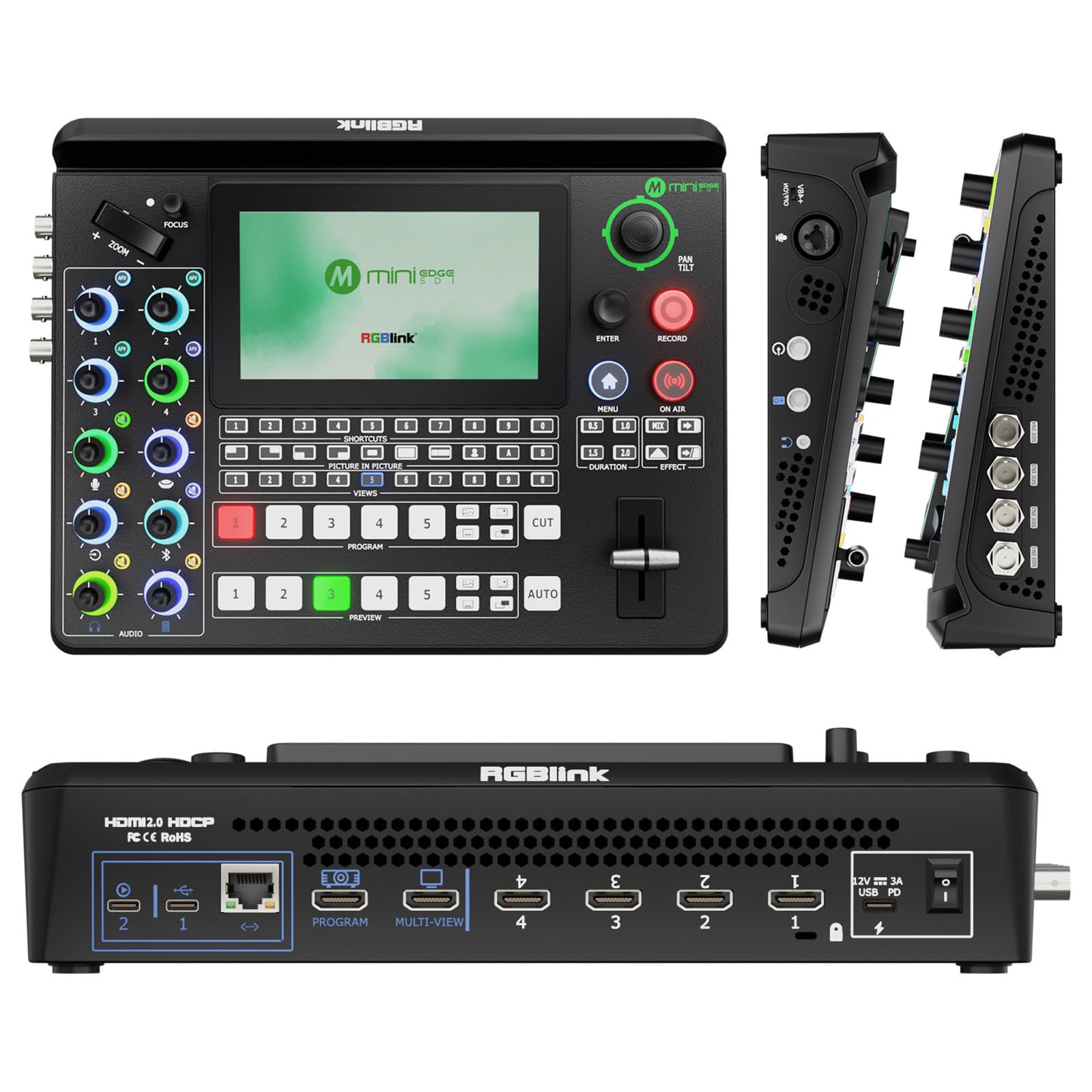 RGBlink mini-Edge SDI All-in-One Live Video Switcher Recorder with 4K SDI/HDMI Inputs, UVC, NDI, PTZ & Audio Mixer – Pro Streaming Kit for Live Streaming, Podcasting, Content Creation