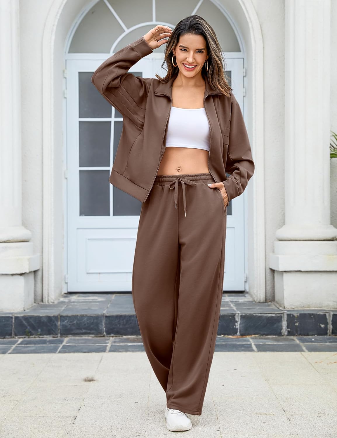 Totatuit Womens 2 pieces Sweatsuit Sets Zip Up Sweatshirts and Sweatpants Tracksuit Lounge Set Travel Outfits with Pocktes - Image 7