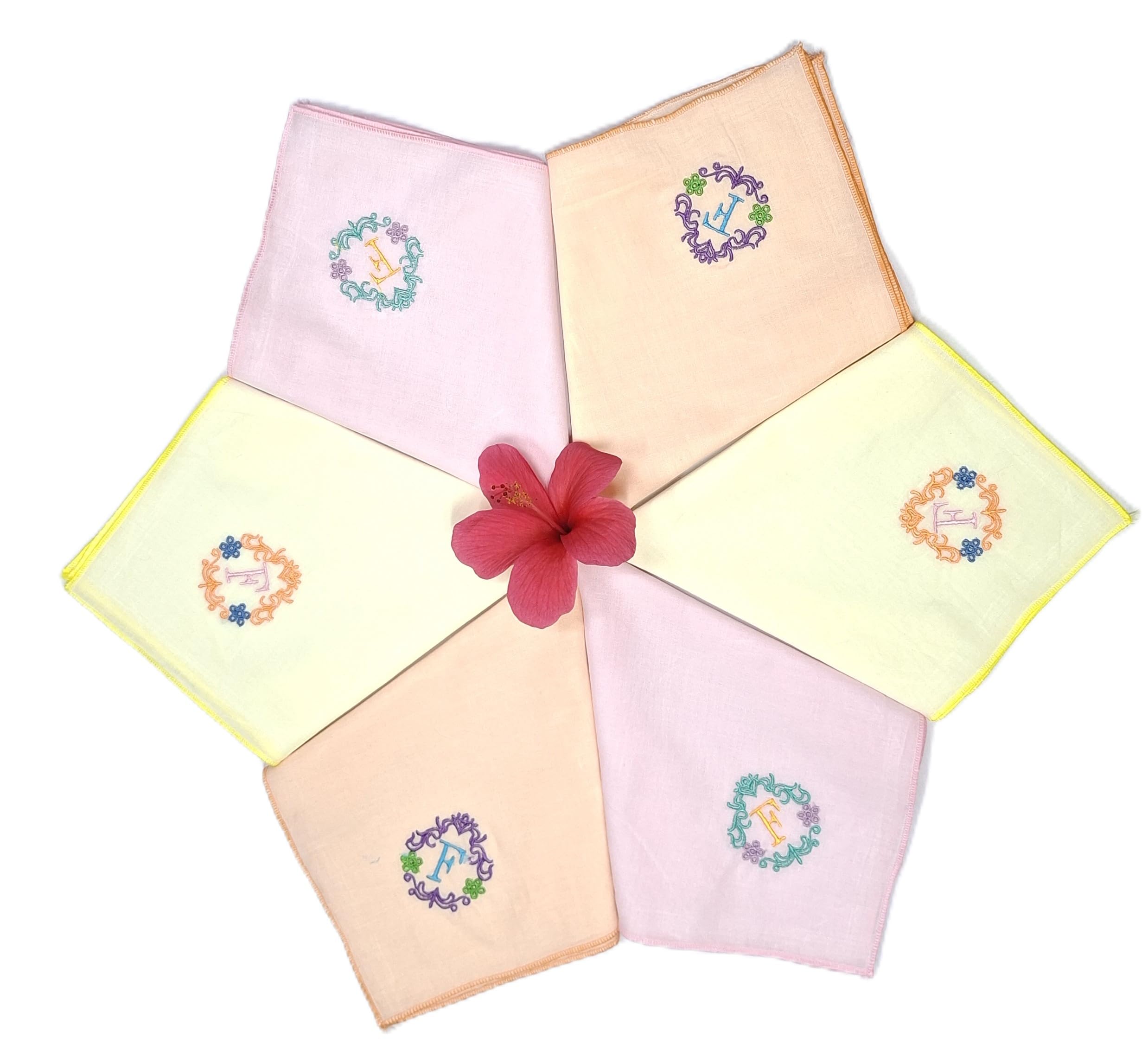 concerto 100% Cotton (Compact Yarn) Multicolor Embroidery Pastel Color Handkerchief For Women (Size: - 33 cms * 33 cms) (Pack of 6)- Rohira - F - Gift Pack.-picture-5