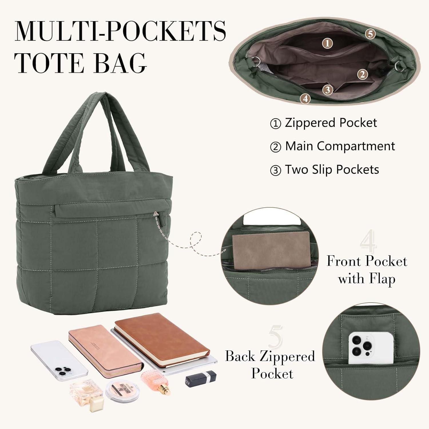 VASCHY Small Puffer Tote Bag for Women, Lightweight Mini Quilted Crossbody Cute Satchel Puffy Tote Handbag Purse for Gym