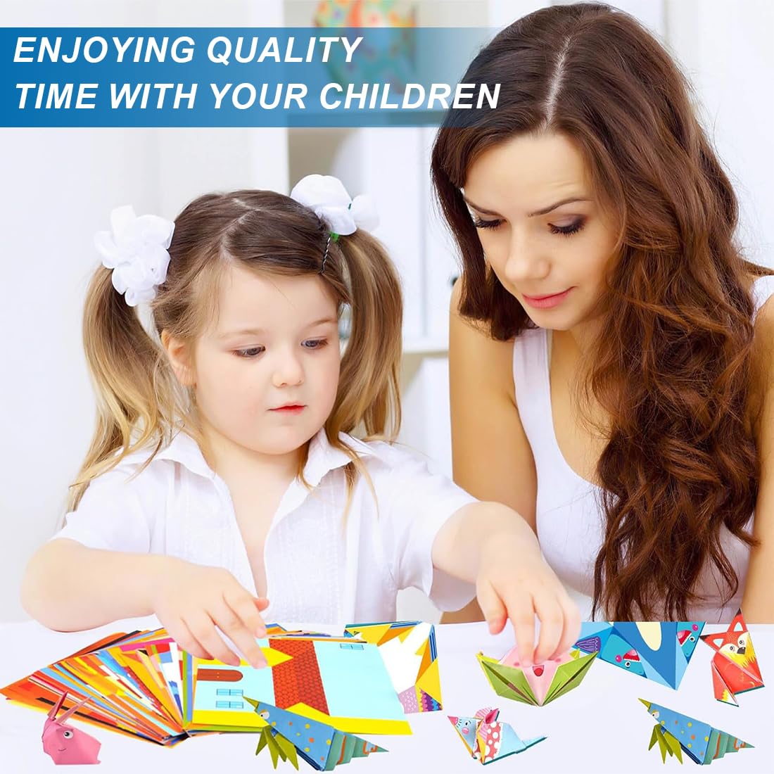 Kit de Origami para Niños 108 Hojas de Papel con 54 Patrones + 50 Papeles de Colores, Libro de Instrucciones, 14x14cm