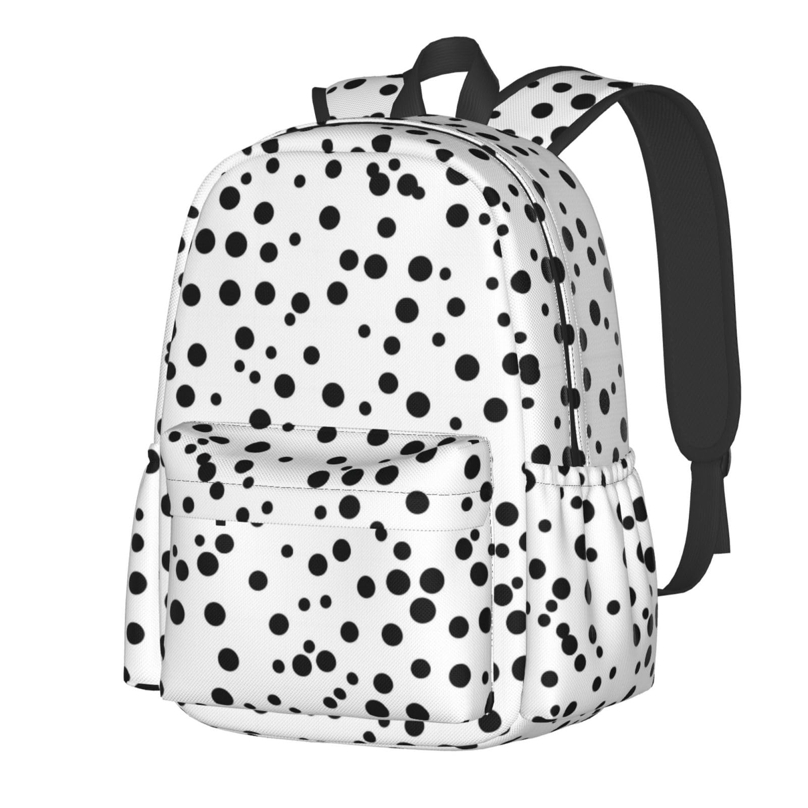 Black And White Polka Dot School Backpack Rucksack Large Capacity Back Pack with Front Pocket Lightweight School Bags