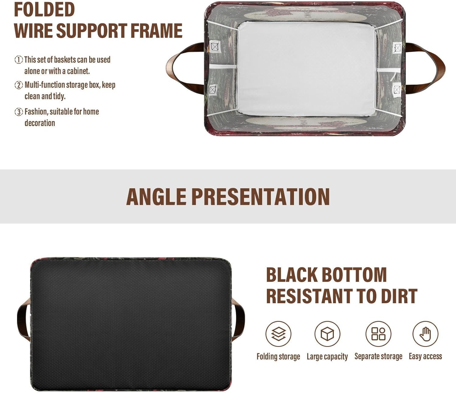 Snowman Birds Christmas 2 Pack Fabric Storage Bins for Shelves Collapsible Cube Storage Bin Basket Storage Cubes with Handle Under The Bed Storage Bins for Home Closet Office Clothes