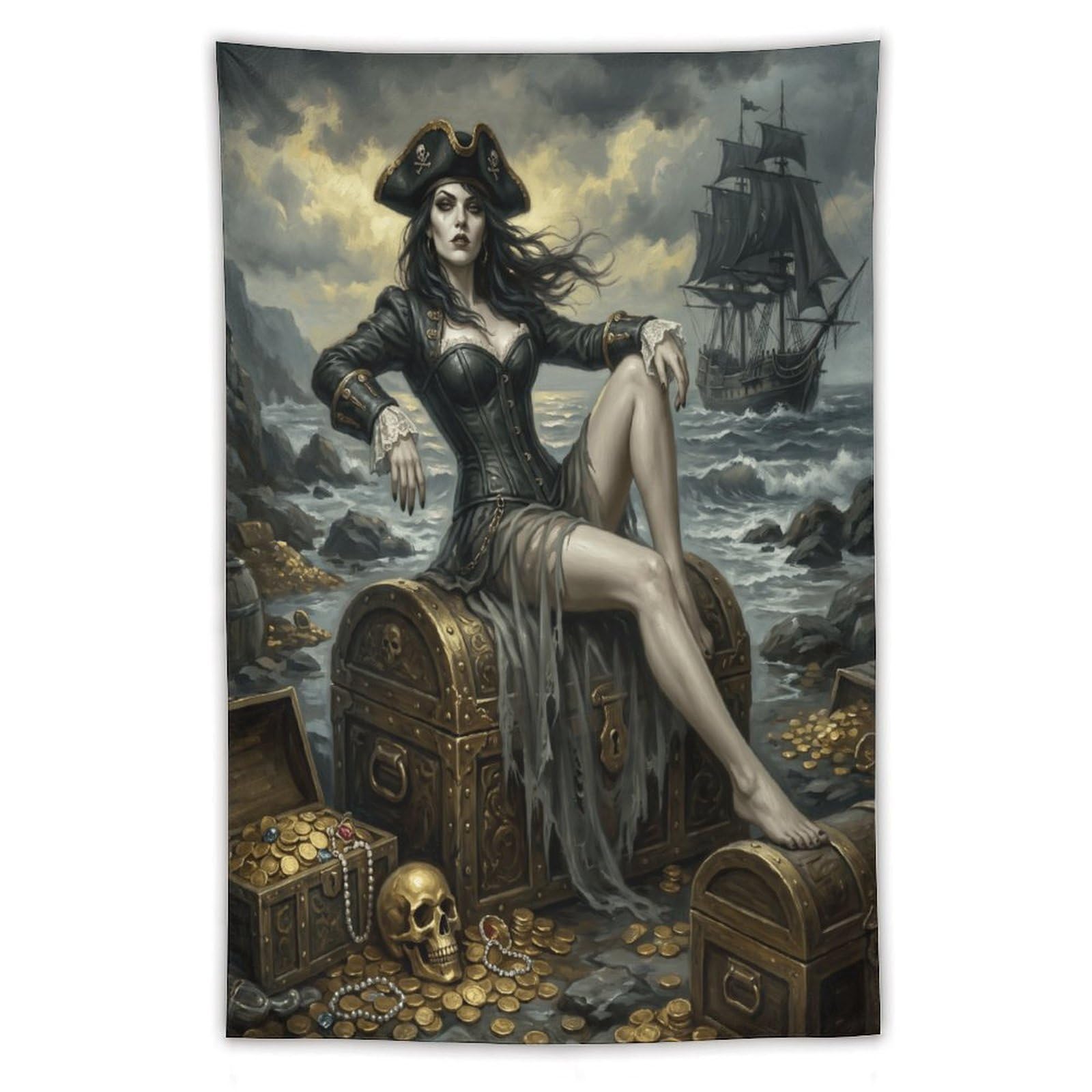 W7C8U2X3 Pirate Queen Treasure Coast Wall Tapestry, Adventure Fantasy