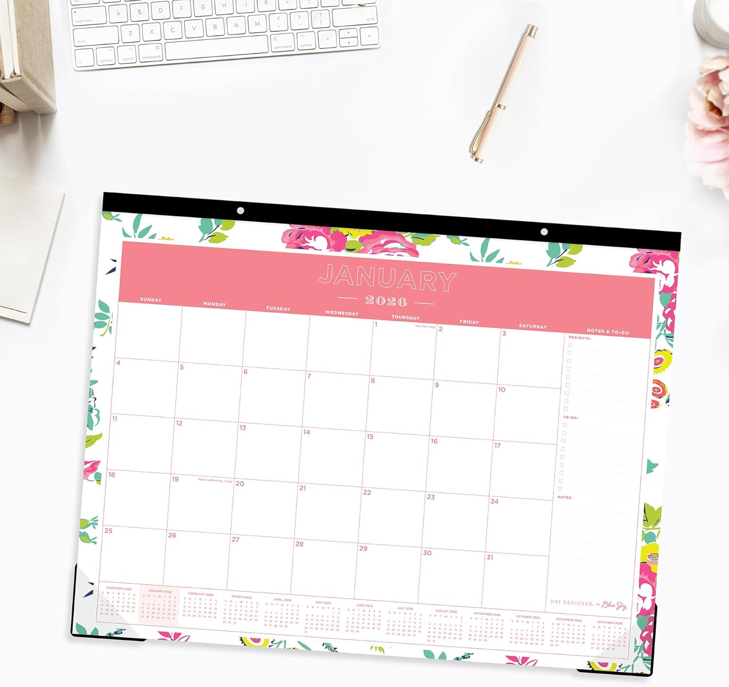 2026 Blue Sky Day Designer Desk Pad Calendar, 22" x 17", Peyton White, January To December, 103631