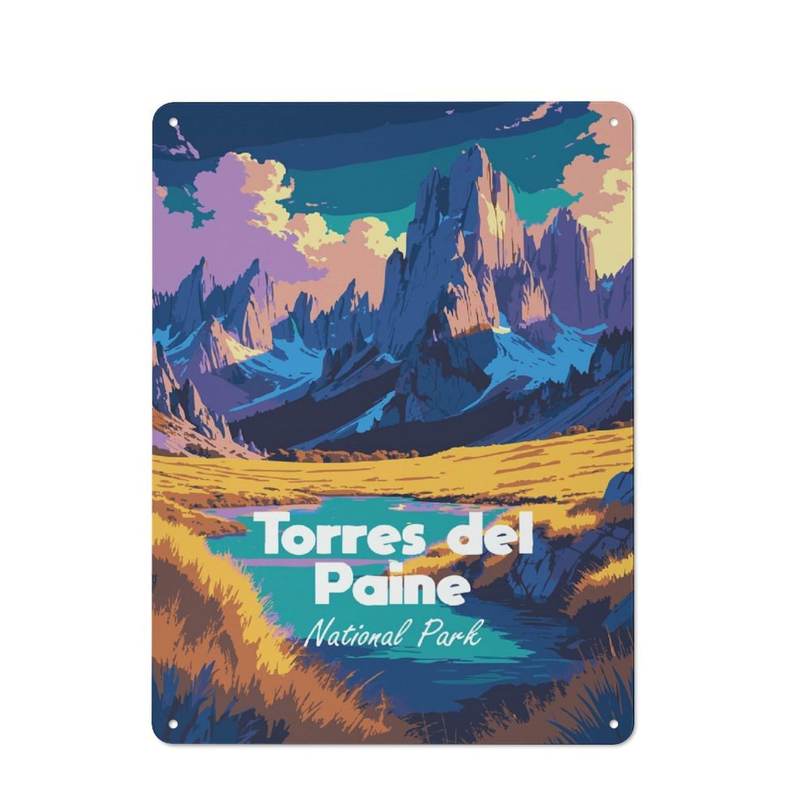 Junmoney Style-4 For Café Or Restaurant, Torres Del Paine National Park Retro Metal Sign 40X30cm, Gift For Café Owners And Decorators During The Christmas Season