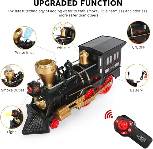 Miniatura 4 de BUCUOYEYE Juguetes de tren para niños y niñas con humo, pistas, con locomotora de vapor, autos de carga, juguetes de tren de Navidad, regalos para