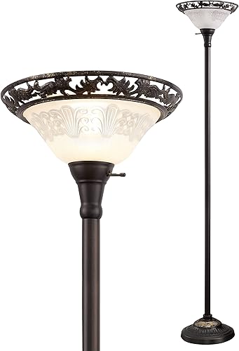 Luvkczc Lámpara de pie victoriana, elegante lámpara de pie de 70 pulgadas con pantalla de cristal de alabastro, poste de metal y base pesada,