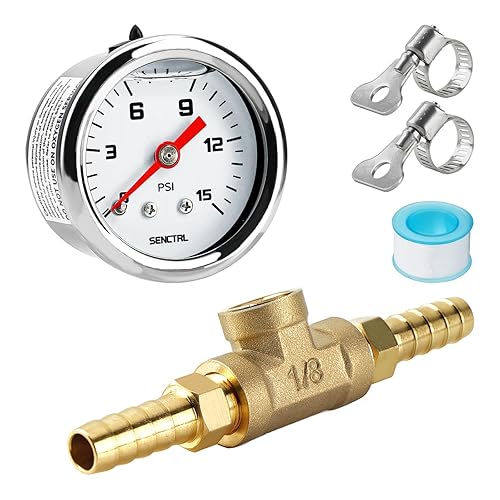 Miniatura 20 de SENCTRL Medidor de presión de combustible de 0-15 psi, tamaño de dial de 1-1/2", montaje inferior NPT de 1/8", relleno de aceite de silicona