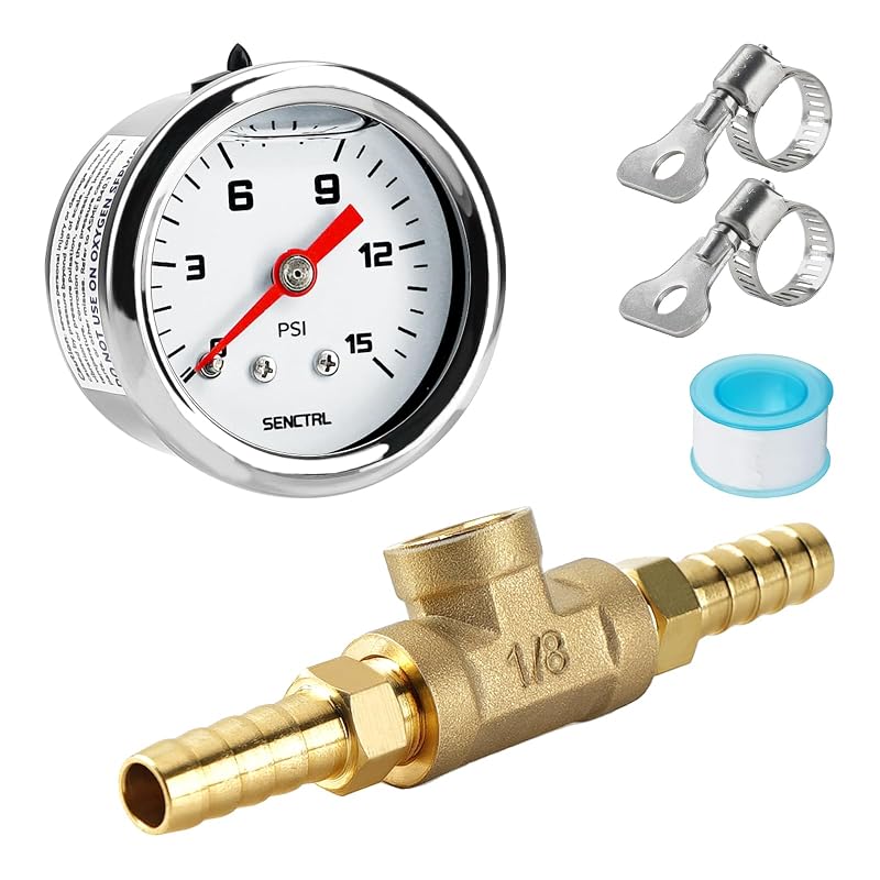Kit manômetro de pressão de combustível SENCTRL 0–15 PSI com conexão para linha de 5/16" – Mostrador branco