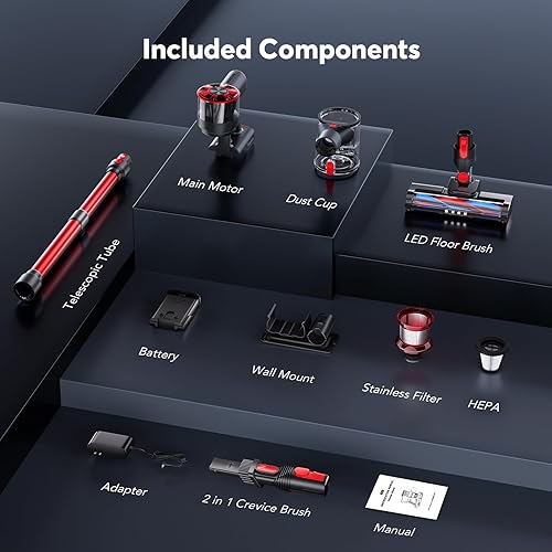 Miniatura 7 de Aspiradora inalámbrica recargable con batería desmontable de 2600 mAh, potentes aspiradoras con 2 modos ajustables, aspiradora portátil ligera para