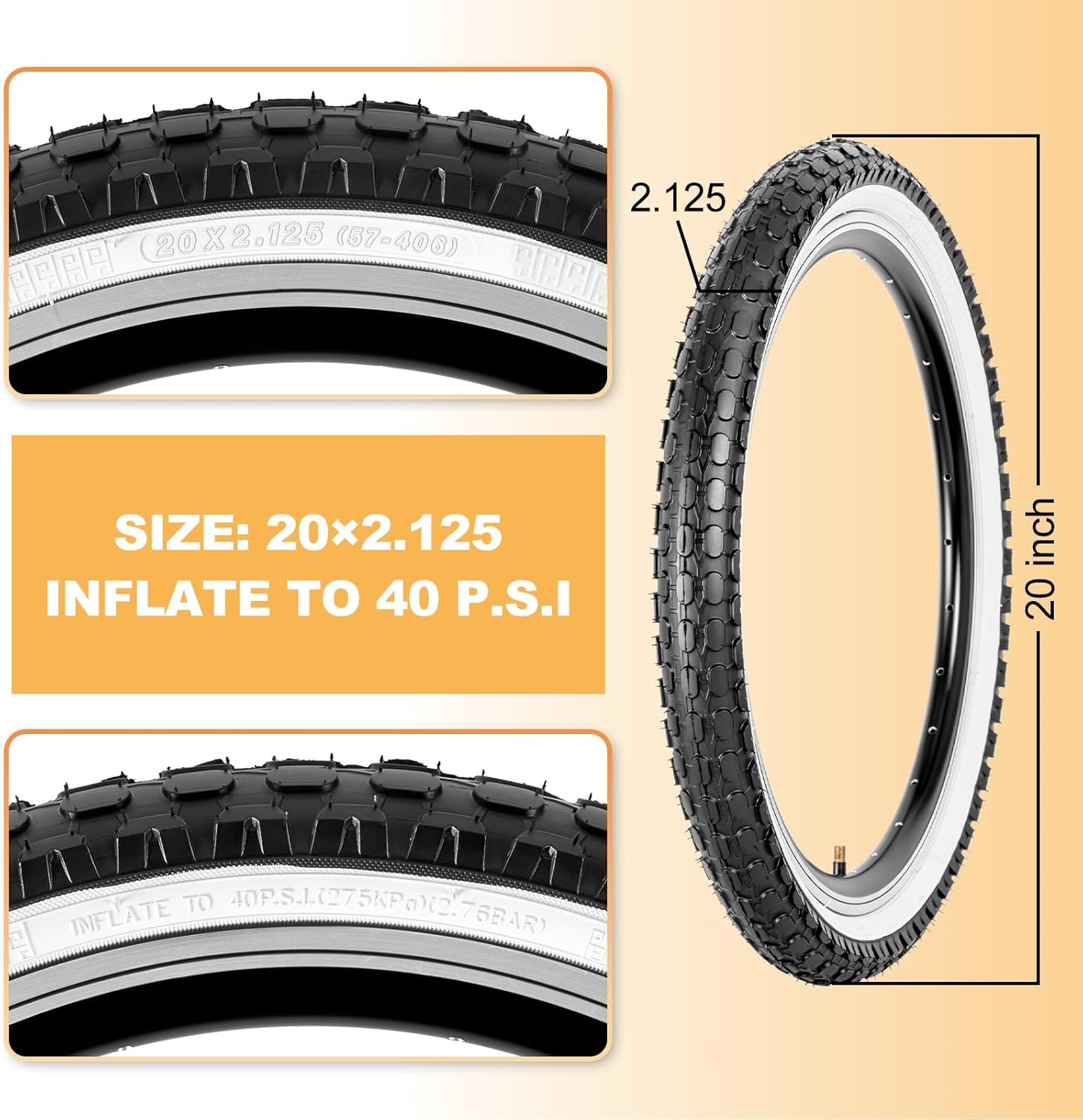 Hycline Kids Bike Replacement Tires Set：2-Pack 16/20x2.125 Inch Premium Butyl Rubber Wear-Resistant Folding Bicycle Tires and 2 Pcs Bike Tubes Schrader Valve with Tire Levers for BMX Urban