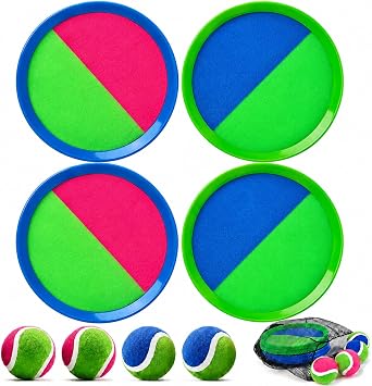 Toss and Catch Ball Set, Garden Games Outdoor Toys for Kids | with 4 Sticky Paddles, 4 Balls & 1 Storage Bag, Fun Beach Lawn Pool Family Party Toss Games for Children Age 3+ Adults