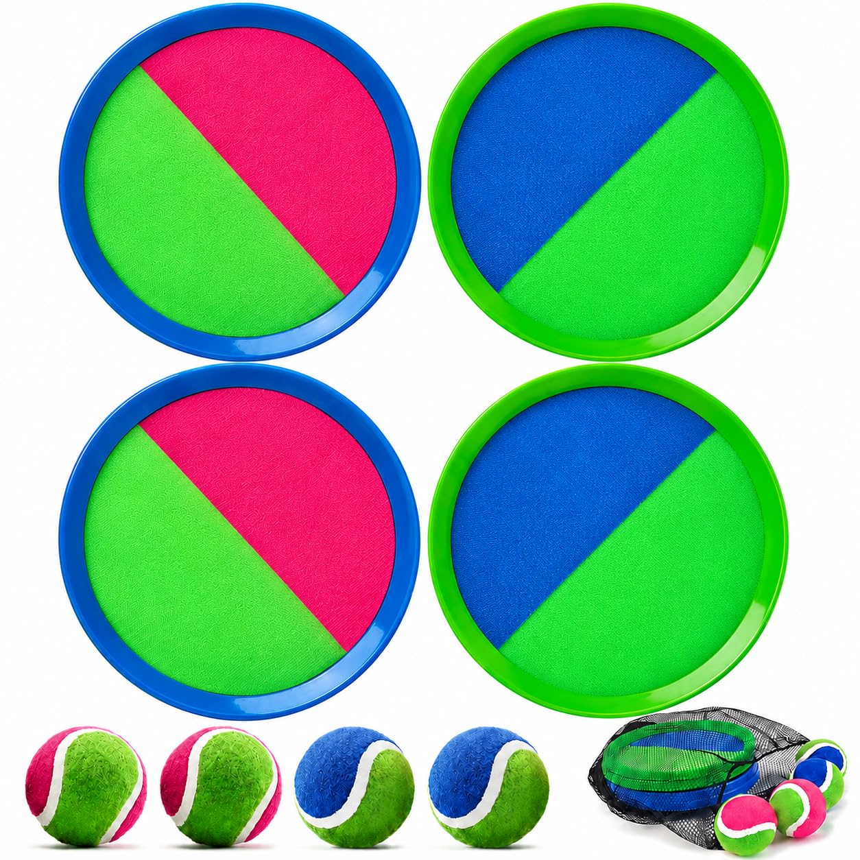 AIBAOBAO Toss and Catch Ball Set, Garden Games Outdoor Toys for Kids with 4 Sticky Paddles, 4 Balls & 1 Storage Bag, Fun Beach Lawn Pool Family Party Toss Games for Children Age 3+ Adults