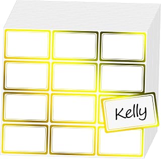 Gold Foil Name Tags, 3" x 2" 240 Pcs Name Tag Stickers with Gold Border, Sticky Name Labels Personalized Name Badges for Gift, Clothes, Themed Party, Business, Family, Home, School, Office
