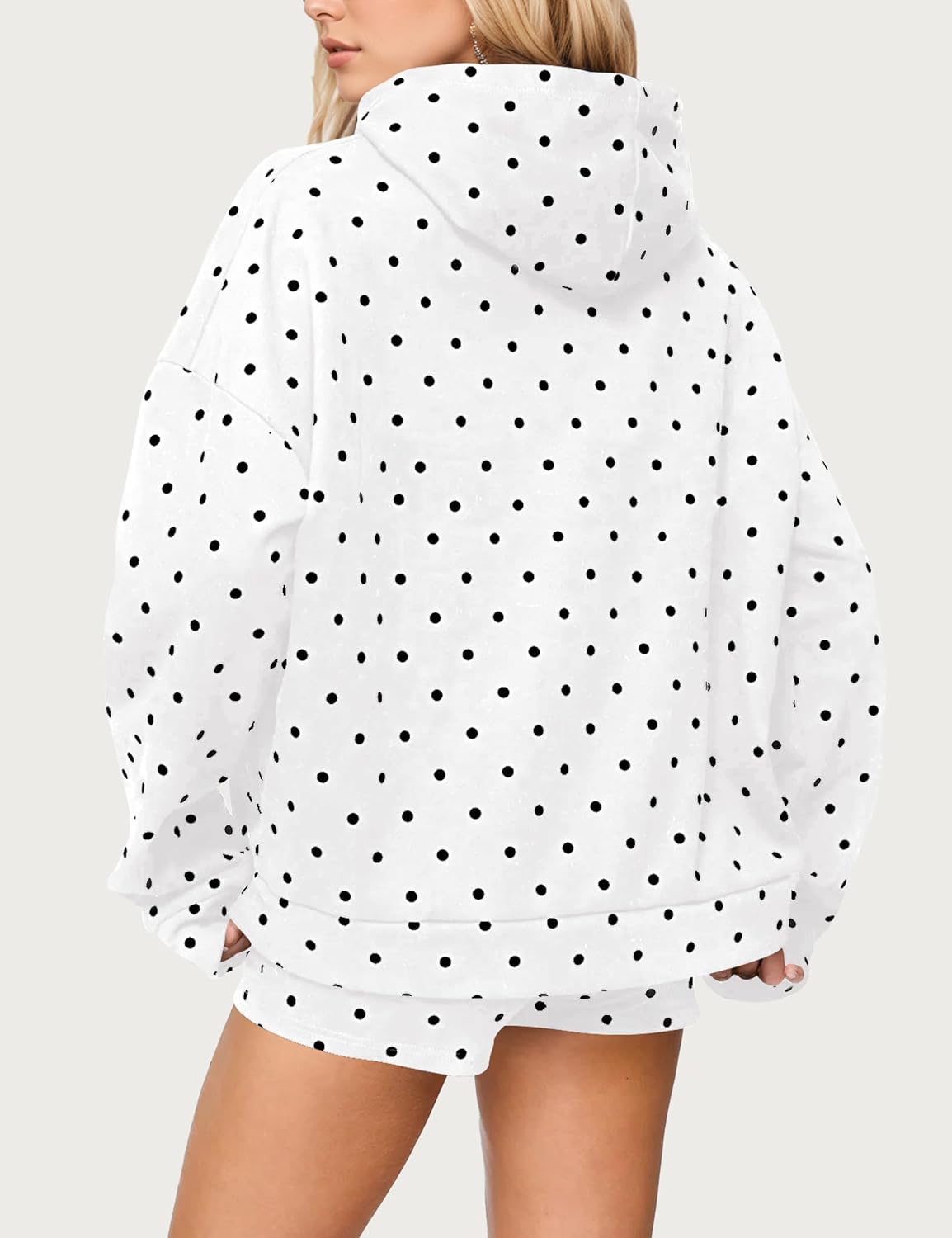 Women Polka Dot Fleece Hoodie Trendy Oversized Long Sleeve Aesthetic Graphic Print Hooded Sweatshirt Pullover Tops - Image 2