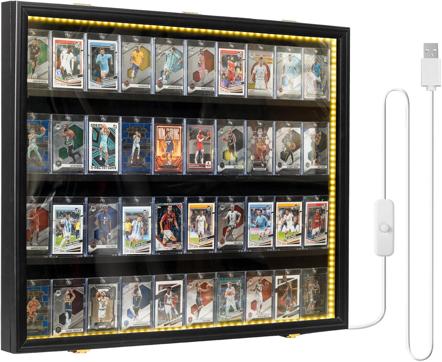 DuvinDD Baseball Cards Display Case with LED Light, Wall Pokemon Card Display Case Protector for PSA Slab Sports Cards, Large Trading Card Display Cabinet with Lockable Door & UV Protection