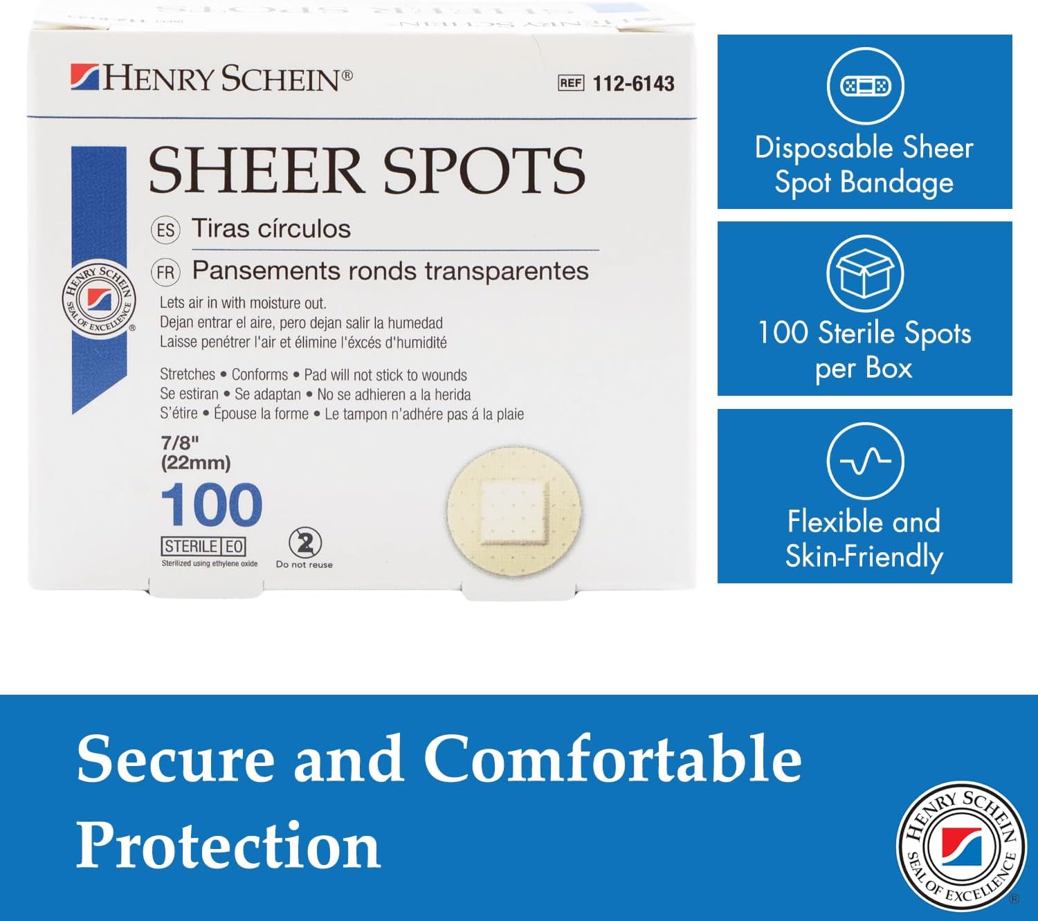 Adhesive Sheer Spot Bandage 7/8", 15000 Counts | Durable, Breathable, & Flexible Bandages - 100 per Box, 150 Boxes