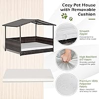 Vista 4 de Tangkula Casa de mimbre para perros, cama elevada de ratán para interiores y exteriores con cojín extraíble, funda lavable, techo impermeable