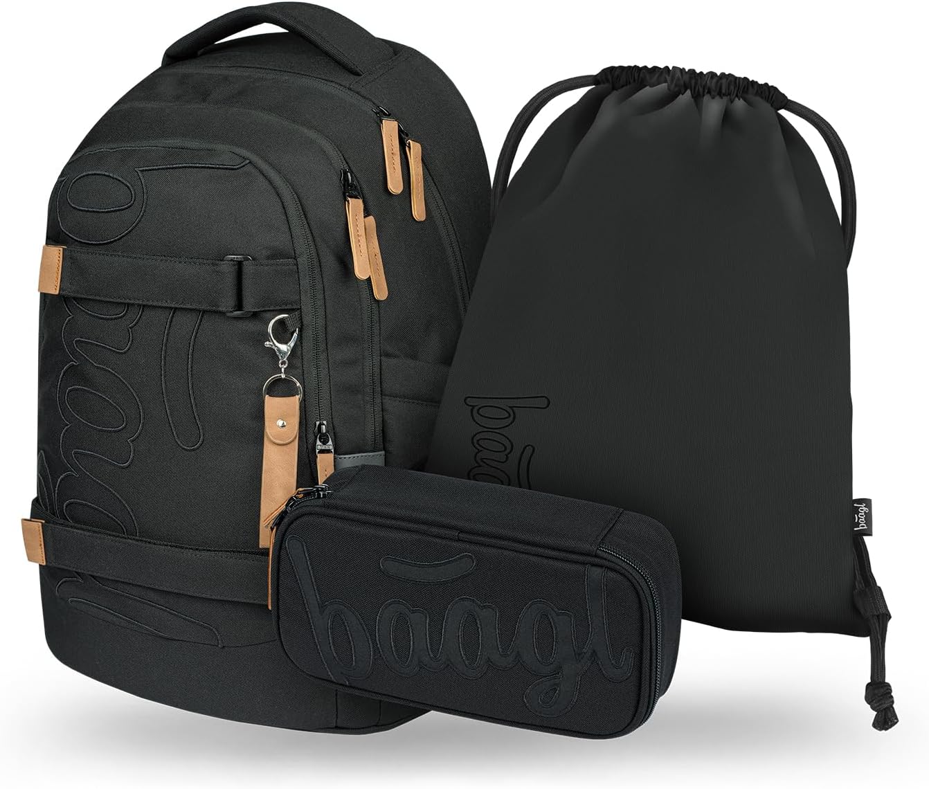 Baagl School Backpack Set Boys Girls Teenagers 3 Pieces 30 L - Darkness