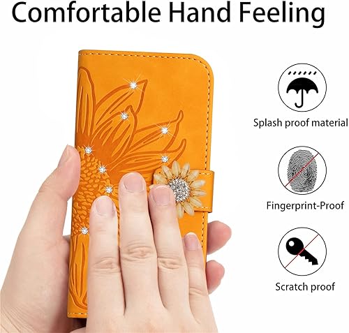 Miniatura 7 de ONV Wallet Case for Redmi K40 - Glitter Shinny Sunflower Flip Leather Case Card Slot Shockproof Kickstand Magnetic Wrist Cover for Redmi K40  Redmi