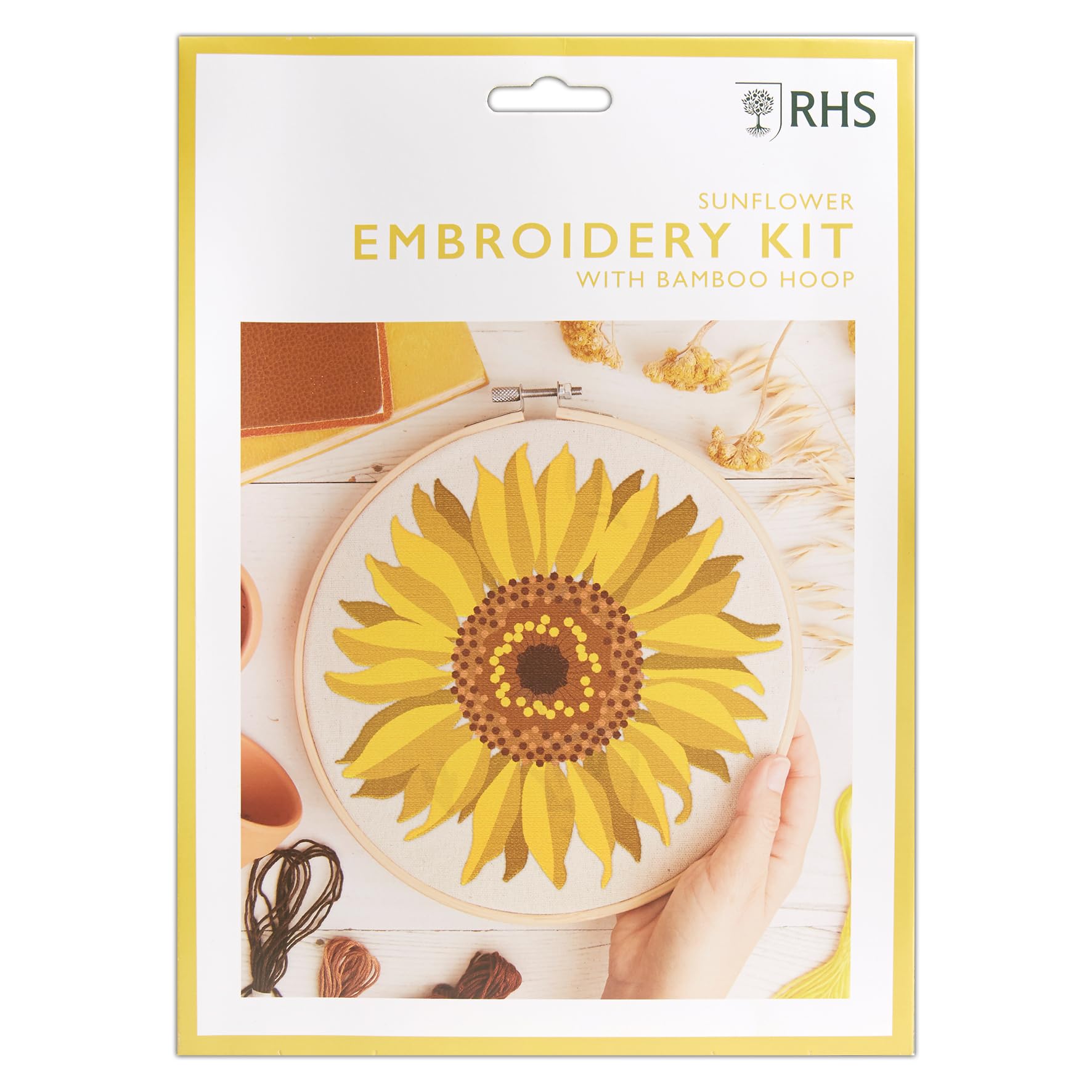 RHS The Royal Horticultural Society Embroidery Hoop Decoration Kit, Sunflower, 8", 21cm, Embroidery Kits for Adults & Cross Stitch Kits for Adults Beginners, Gift Idea, with Embroidery Pattern